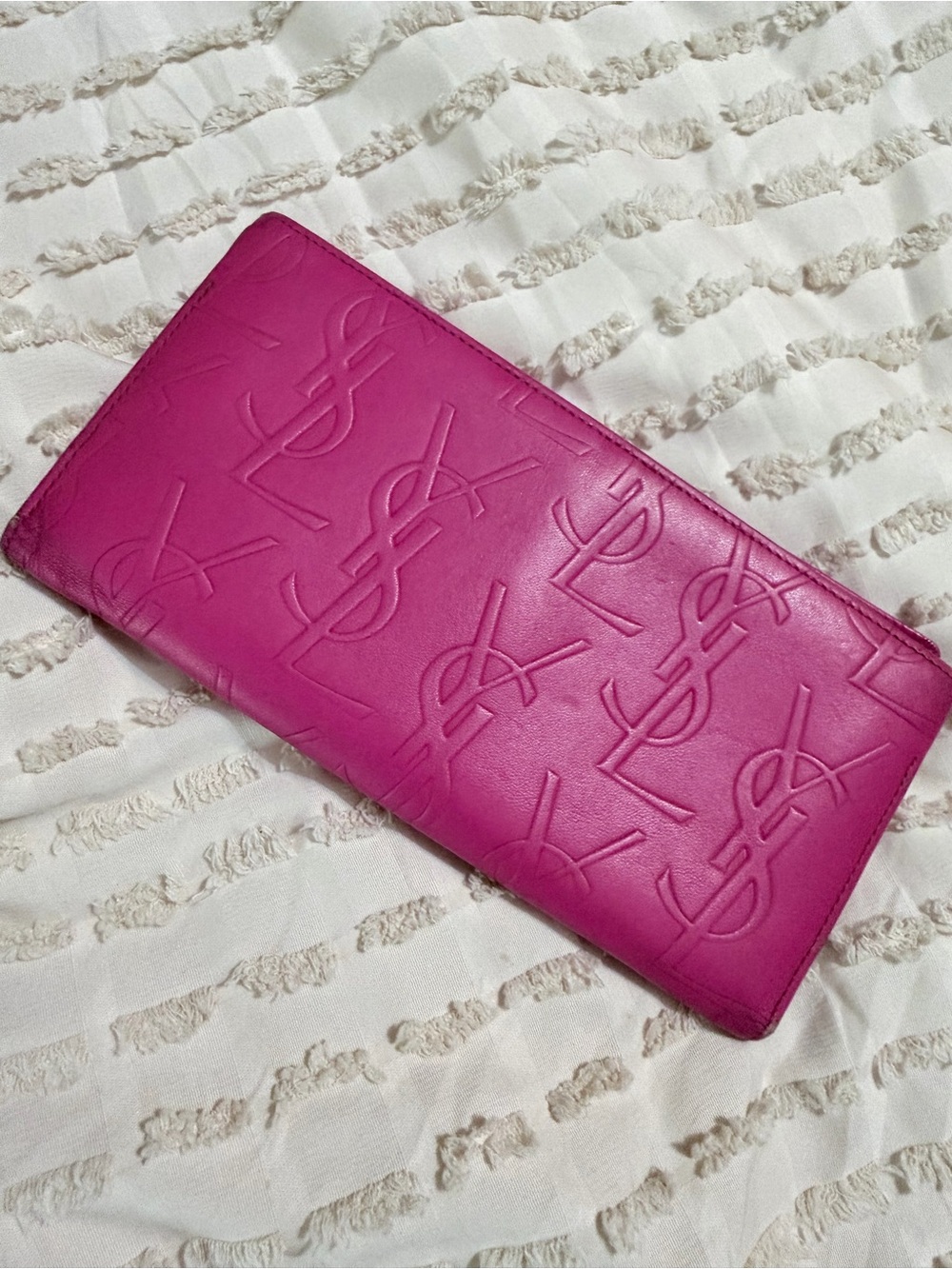 Saint Laurent Fuchsia Embossed Leather Zip Continental Wallet